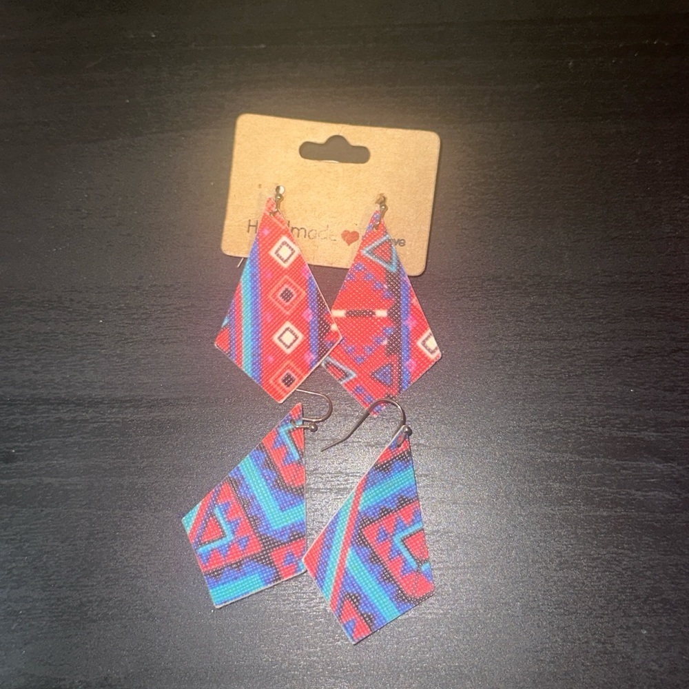Geometric Red and Blue Earrings